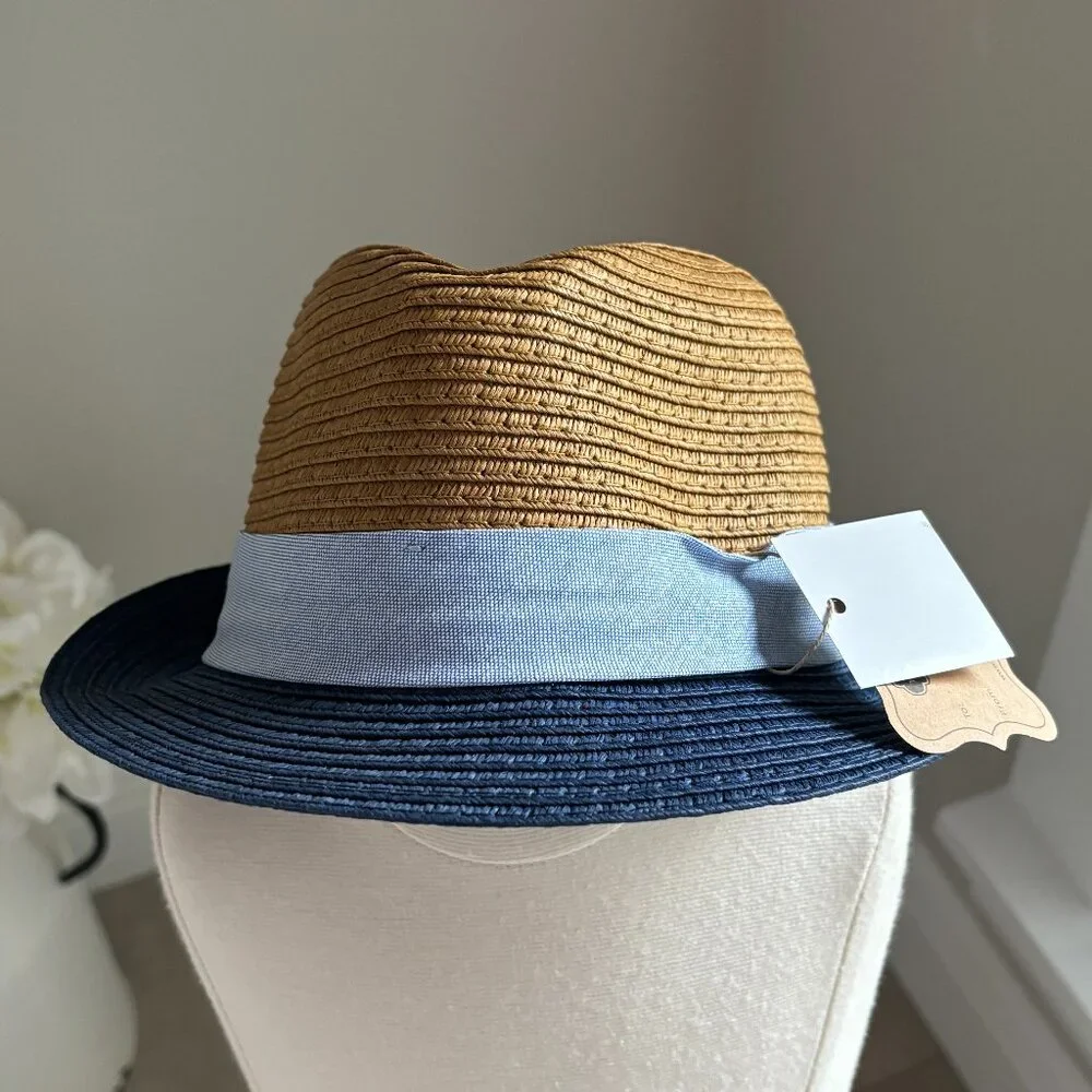 Boys Straw Fedora Navy Brown Blue Hat Boutique Portraits Dressy Toddler NWT